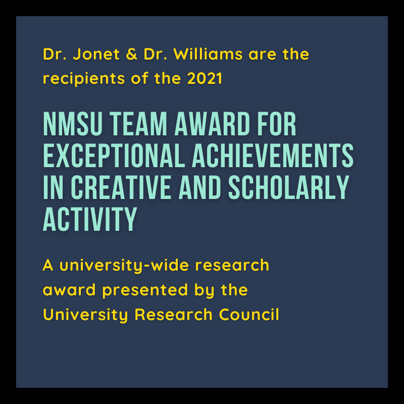 Jonet and Williams win 2021 research award